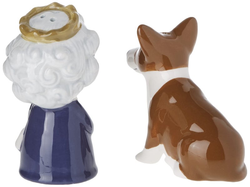 Abbott Collection 27-KITSCH-303 Queen and Corgi Salt and Pepper Shaker Set, Purple/Brown, 3.5" H - Image 2